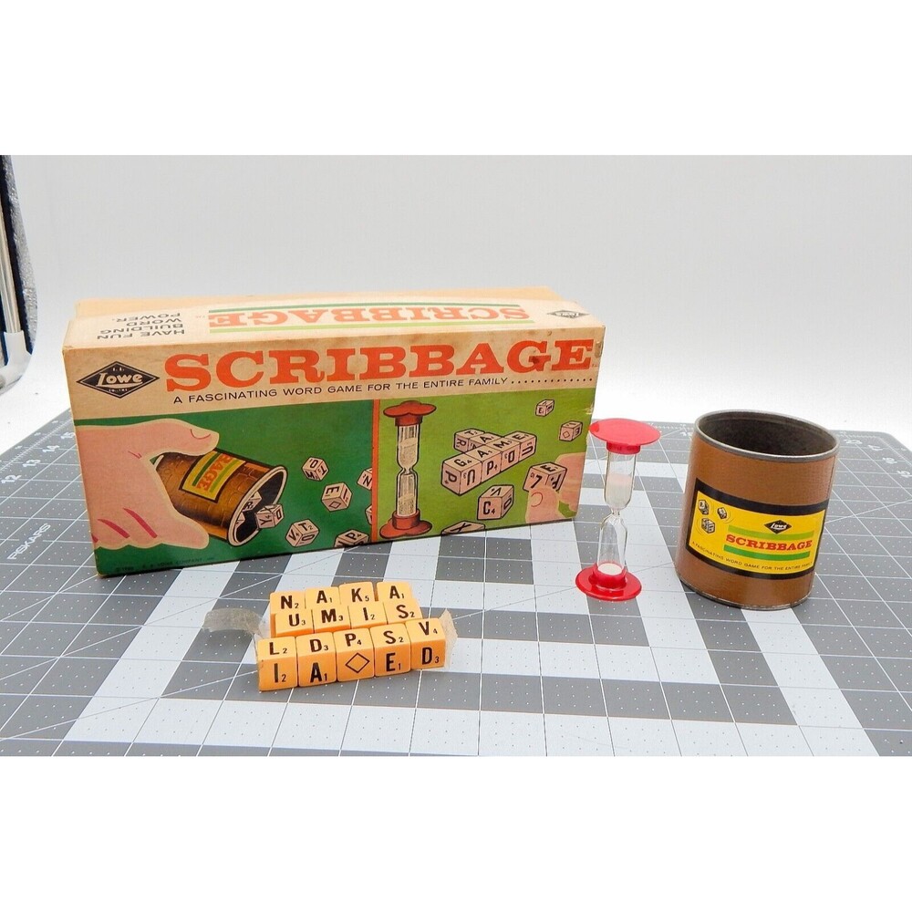 Vintage Lowe Scribbage Game No 954 Complete Original Box Word Game Timer